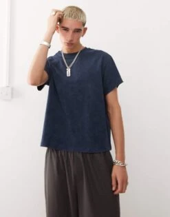 Reclaimed Vintage Slim Crop Boxy T-shirt In Navy For Men