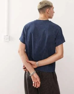 Reclaimed Vintage Slim Crop Boxy T-shirt In Navy For Men -Fit Outfits Store 207404732 3