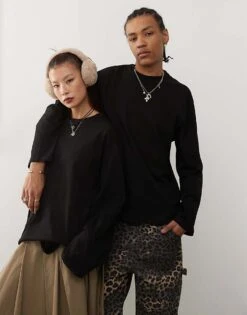 Reclaimed Vintage Unisex Oversized Skater Long Sleeve T-shirt In Black For Unisex -Fit Outfits Store 207404763 1 black 1