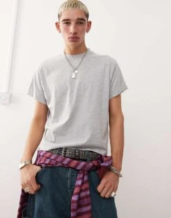 Reclaimed Vintage Slim Crop Boxy T-shirt In Grey For Men