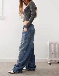 Reclaimed Vintage Unisex Elasticated Waist Balloon Jeans In Mid Blue For Unisex -Fit Outfits Store 207438362 3