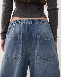 Reclaimed Vintage Unisex Elasticated Waist Balloon Jeans In Mid Blue For Unisex -Fit Outfits Store 207438362 4