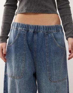 Reclaimed Vintage Unisex Elasticated Waist Balloon Jeans In Mid Blue For Unisex -Fit Outfits Store 207438362 5