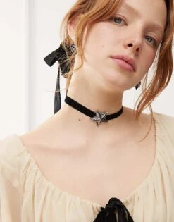 Reclaimed Vintage Unisex Star Pendant On Black Velvet For Unisex Silver -Fit Outfits Store 207438391 1 silver 1