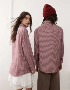 Reclaimed Vintage Unisex Oversized Shirt In Burgundy Stripe For Unisex -Fit Outfits Store 207438415 4
