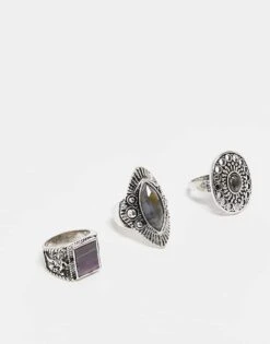 Reclaimed Vintage Unisex Ring 3 Pack With Faux Stones In Silver For Unisex -Fit Outfits Store 207438755 1 silver 1