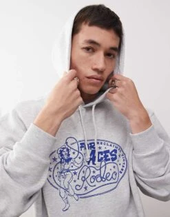 Reclaimed Vintage Oversized Hoodie With Rodeo Print In Grey Marl For Men