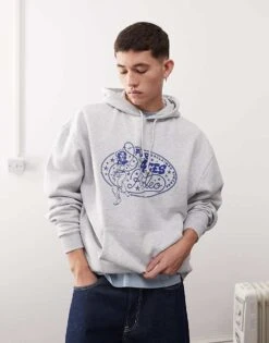 Reclaimed Vintage Oversized Hoodie With Rodeo Print In Grey Marl For Men -Fit Outfits Store 207450745 3