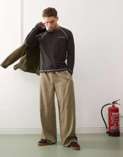 Reclaimed Vintage Long Sleeve Slub T-shirt In Charcoal For Men