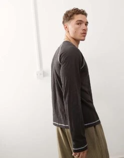 Reclaimed Vintage Long Sleeve Slub T-shirt In Charcoal For Men -Fit Outfits Store 207450769 4