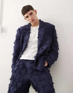 Reclaimed Vintage Tailored Suit In Navy With Fraying