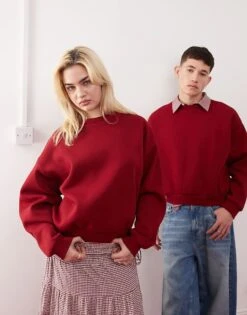 Reclaimed Vintage Unisex Heavyweight Cropped Boxy Sweatshirt In Burgundy For Unisex -Fit Outfits Store 207572192 1 burgundy 1
