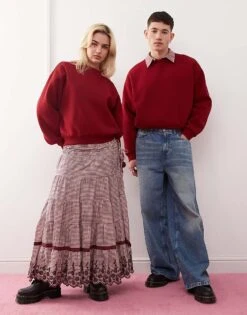 Reclaimed Vintage Unisex Heavyweight Cropped Boxy Sweatshirt In Burgundy For Unisex -Fit Outfits Store 207572192 3
