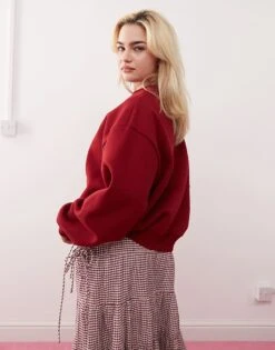 Reclaimed Vintage Unisex Heavyweight Cropped Boxy Sweatshirt In Burgundy For Unisex -Fit Outfits Store 207572192 4