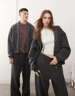 Reclaimed Vintage Heavyweight Boxy Hoodie Co-ord In Charcoal For Men -Fit Outfits Store 207572215 1 charcoal 1