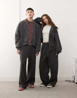 Reclaimed Vintage Heavyweight Boxy Hoodie Co-ord In Charcoal For Men -Fit Outfits Store 207572215 3