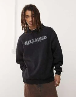 Reclaimed Vintage Logo Hoodie In Washed Black For Men -Fit Outfits Store 207597045 1 black 1