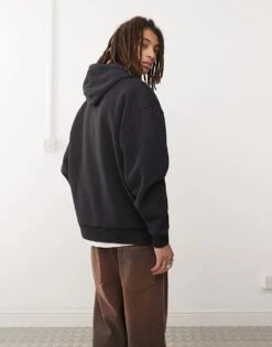 Reclaimed Vintage Logo Hoodie In Washed Black For Men -Fit Outfits Store 207597045 3