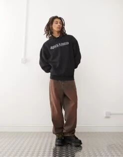 Reclaimed Vintage Logo Hoodie In Washed Black For Men -Fit Outfits Store 207597045 4