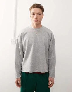 Reclaimed Vintage Cropped Boxy Loopback Sweatshirt In Grey Marl For Men -Fit Outfits Store 207599207 1 grey 1