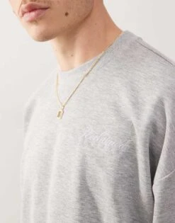 Reclaimed Vintage Cropped Boxy Loopback Sweatshirt In Grey Marl For Men -Fit Outfits Store 207599207 3