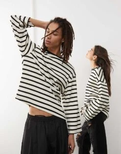 Reclaimed Vintage Unisex Long Sleeve T-shirt In Black And White Stripe For Unisex Multi -Fit Outfits Store 207599237 4
