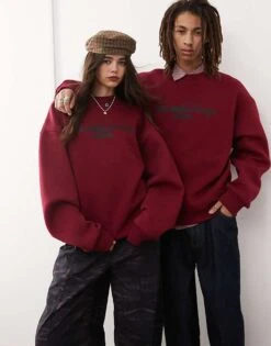 Reclaimed Vintage Unisex Oversized Sweat With Logo In Burgundy For Unisex 11 Reclaimed Vintage Unisex Oversized Sweat With Logo In Burgundy For Unisex -Fit Outfits Store 207625420 1 burgundy 1