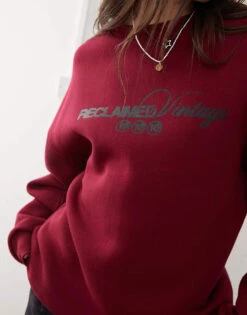 Reclaimed Vintage Unisex Oversized Sweat With Logo In Burgundy For Unisex 9 Reclaimed Vintage Unisex Oversized Sweat With Logo In Burgundy For Unisex -Fit Outfits Store 207625420 3
