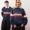 Reclaimed Vintage Unisex Rugby Polo Sweatshirt In Navy And Burgundy For Unisex