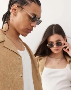 Reclaimed Vintage Unisex 90s Square Wire Sunglasses In Gold For Unisex 9 Reclaimed Vintage Unisex 90s Square Wire Sunglasses In Gold For Unisex -Fit Outfits Store 207659557 1 gold 1