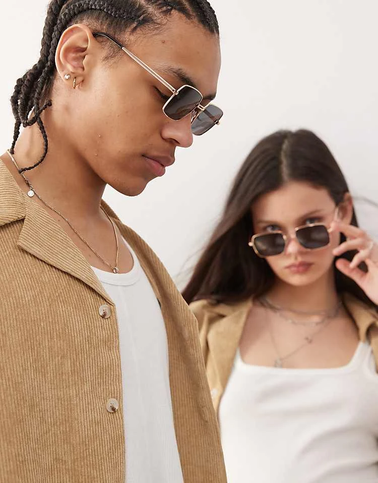 Reclaimed Vintage Unisex 90s Square Wire Sunglasses In Gold For Unisex 6 Reclaimed Vintage Unisex 90s Square Wire Sunglasses In Gold For Unisex - Image 4