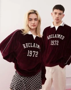 Reclaimed Vintage Unisex Velour Sweat In Burgundy For Unisex -Fit Outfits Store 207679067 3
