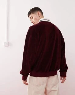 Reclaimed Vintage Unisex Velour Sweat In Burgundy For Unisex -Fit Outfits Store 207679067 4