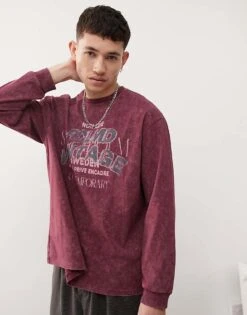 Reclaimed Vintage Long Sleeve T-shirt In Burgundy For Men