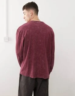 Reclaimed Vintage Long Sleeve T-shirt In Burgundy For Men -Fit Outfits Store 207679073 3