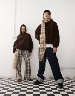 Reclaimed Vintage Unisex Hoodie In Chocolate Brown Borg For Unisex -Fit Outfits Store 207687877 3