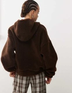 Reclaimed Vintage Unisex Hoodie In Chocolate Brown Borg For Unisex -Fit Outfits Store 207687877 4