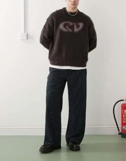 Reclaimed Vintage Wide Leg Pinstripe Trouser In Navy For Men -Fit Outfits Store 207695259 1 navy 1