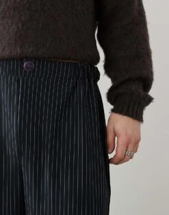 Reclaimed Vintage Wide Leg Pinstripe Trouser In Navy For Men -Fit Outfits Store 207695259 5