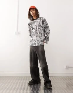 Reclaimed Vintage Airtex Printed Long Sleeve Top For Men Multi