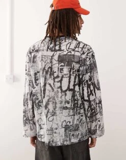 Reclaimed Vintage Airtex Printed Long Sleeve Top For Men Multi -Fit Outfits Store 207706297 3