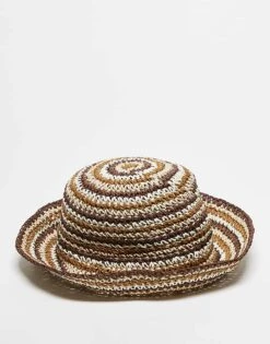 Reclaimed Vintage Unisex Crochet Bucket Hat In Brown And Cream For Unisex Multi -Fit Outfits Store 207706867 3