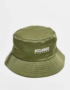 Reclaimed Vintage Unisex Nylon Logo Bucket Hat In Khaki For Unisex -Fit Outfits Store 207706934 1 khaki 1