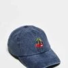 Reclaimed Vintage Unisex Cap With Cherry In Washed Navy For Unisex