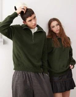 Reclaimed Vintage Unisex Quarter Zip Jumper In Green For Unisex -Fit Outfits Store 207707058 1 green 1