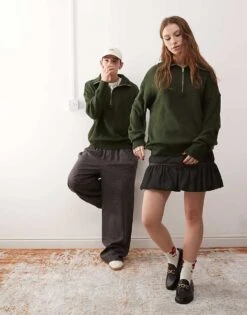 Reclaimed Vintage Unisex Quarter Zip Jumper In Green For Unisex -Fit Outfits Store 207707058 3