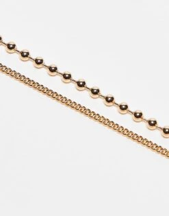 Reclaimed Vintage Unisex 2 Row Necklace With Ball Chain And Pendant In Gold For Unisex -Fit Outfits Store 207761408 3