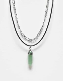 Reclaimed Vintage Unisex 2 Row Necklace With Faux Green Gem For Unisex Multi -Fit Outfits Store 207761417 1 multi 1