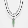 Reclaimed Vintage Unisex 2 Row Necklace With Faux Green Gem For Unisex Multi