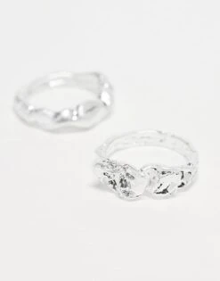 Reclaimed Vintage Unisex Ring 2 Pack In Silver Molten Mental For Unisex -Fit Outfits Store 207761427 2